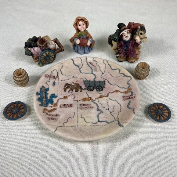1996 Pioneer Wagon Trail Resin Tea Set Westward Expansion Map Popular Imports - Picture 9 of 10